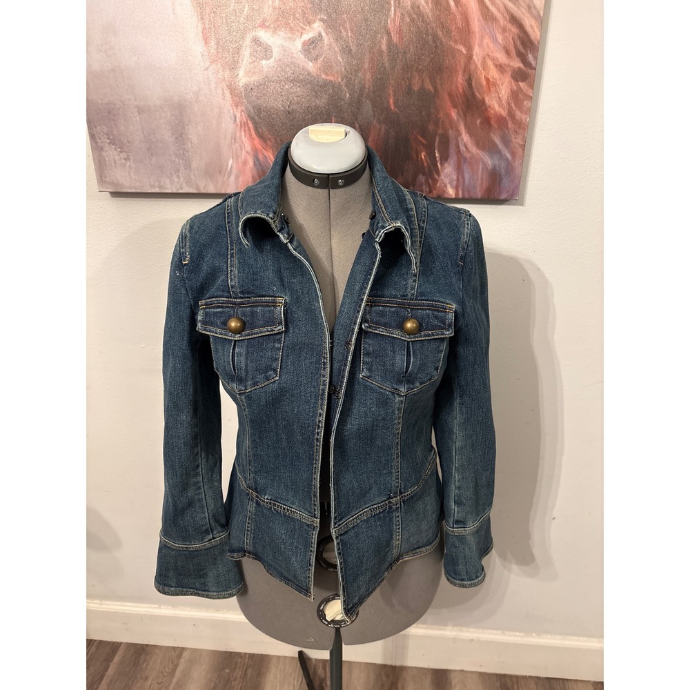 David Brooks Denim Jacket Women Medium Blue Excellent Hook Eye Utility Tailored